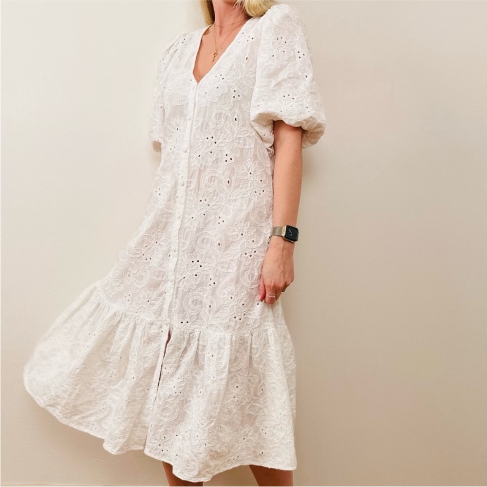Zara White Eyelet Midi Dress - Picture 13 of 16